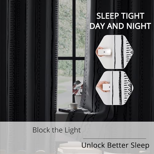 BOHOMOCASA Boho Blackout Curtains – 2 Panels, Each W52×L63, Elegant Design for 100% Blackout, Thermal Insulated, Noise Reducing for Bedroom, Living Room, Black and White Curtains - Image 6