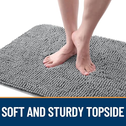 smiry Door Mat, Super Absorbent Chenille Dog Door Mat, Washable Non Slip Door Matts Indoor, Soft Microfiber Pet Rug and Bath Mat for Entrance Kitchen Muddy Shoes & Paws - Grey, 43 x 76 cm - Image 5