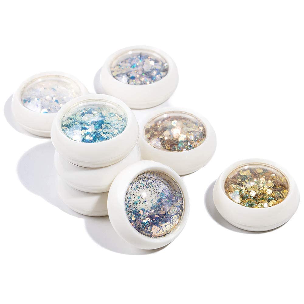 Gleevia 8Pcs DIY Nail Art Gradient Glitter Magic Color Changing Laser Thin Sequins Mixed Mirror Hexagon Shape Mermaid Flakes Spangles Palette Craft Glitters Holographic Manicure (8 PCS) 3