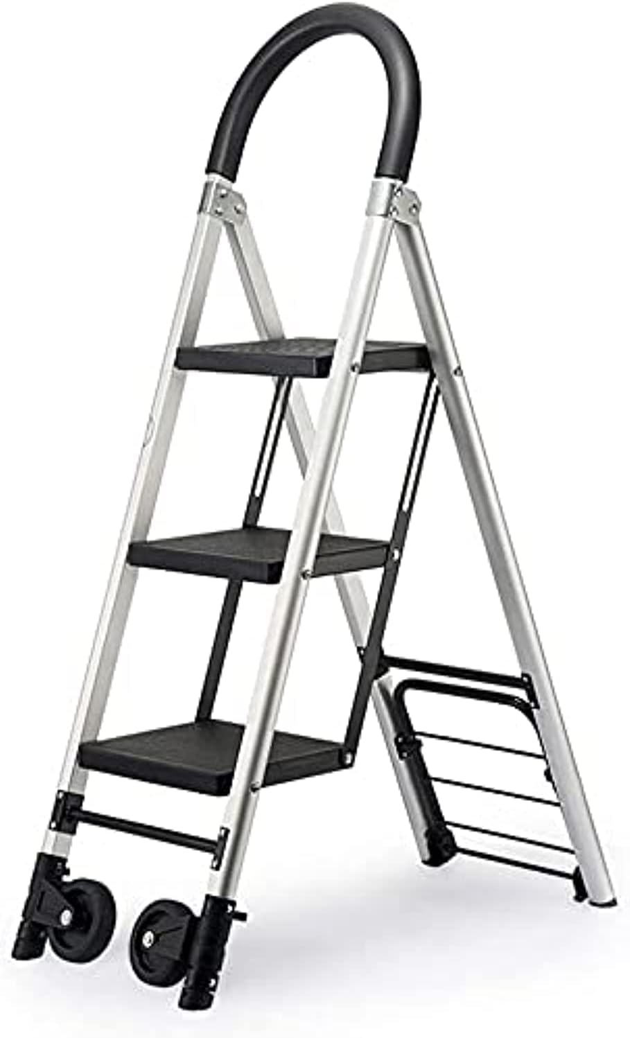 Abazar Group of companies Trolley Ladder with Rolling Wheels Aluminum - Load 150kg (3 Steps)