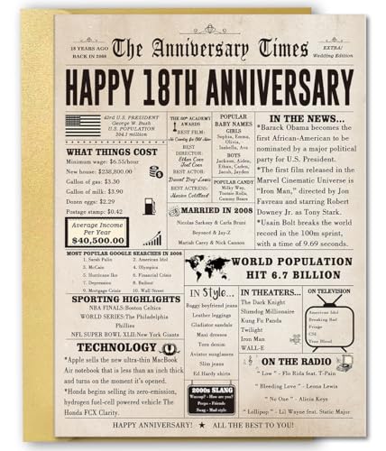 FANCYLUCKY Vintage 18th Anniversary Card for Him Her, Retro 18 Year Anniversary Card Gift for Wife Husband, Romantic 18 Years Married Gift Idea for Parents