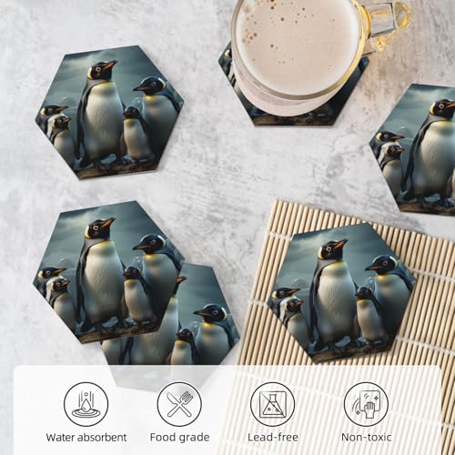 Dessous de verre céramique pingouin avec support lot de 6 absorbants - 6
