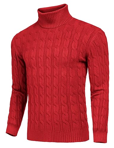 Image of COOFANDY Men's Slim Fit Turtleneck Sweater Casual Twisted Knitted Pullover