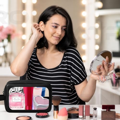 Image of CATRON Makeup PVC Water-Resistant Cosmetic Bag Set 3 Wash Bag Pouch for Multifunctional Travel Kit Toiletry Bag Portable Organizer Case Carry Pouch for Women Bathroom Set (Black)