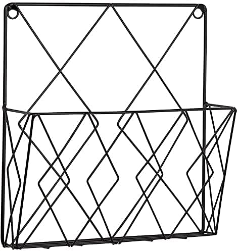 IHONYI LW2098-A Montage mural Porte-revues, Newspaper Bibliothèque rack de stockage paniers en métal de fil noir Décoration Shelf fichiers pour Office Salon Chambre Cover