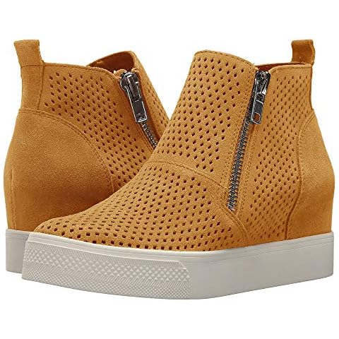 LAICIGO Women’s Platform Sneakers Hidden Wedges Side Zipper Faux Suede Perforated Ankle Booties Brown Size: 9 UK Cover