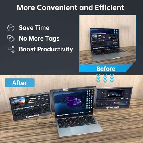 Image of Maxfree 13.3 Inch Laptop Screen Extender, Full HD Display (1920 x 1080), IPS Panel, 1000:1 Contrast Ratio, 16:9 Ratio, USB C Plug & Play Portable Monitor for Laptop, T2