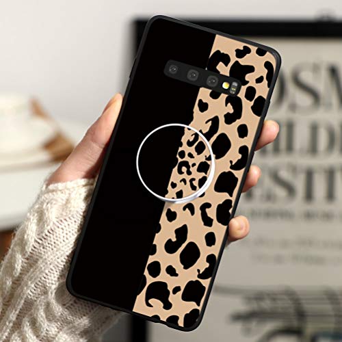 Kapuctw Samsung Galaxy S10E Case With Stand Grip Holder Kickstand, Galaxy S10E Slim Silicone Shockproof Tpu Back Cover With Cute Marble Flower Cartoon Design For Girls Women,Black Leopard 1 #TOP1