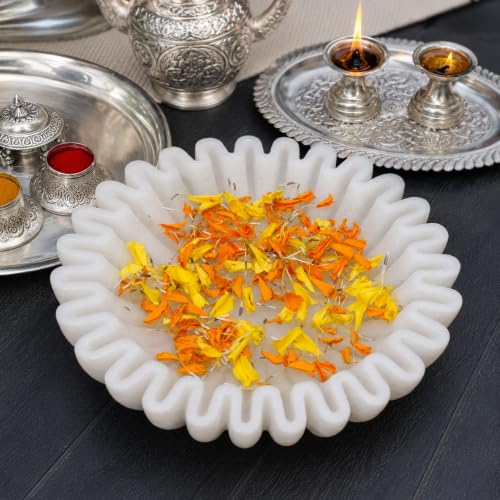 Image of Marble Urli Bowl for Home Decor | Handcrafted Floating Bowl, Decorative Centerpiece for Living Room, Luxury Stone Urli Dish, Pooja Decor & Festive Gift Item (Ruffle Urli /6 Inch)