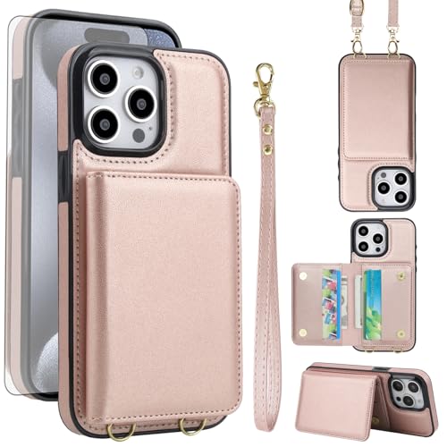Coque iPhone 15 Pro Max 6.7 protection verre trempé et porte-carte femme