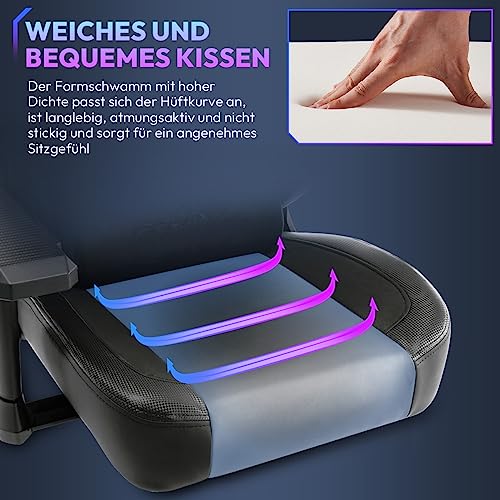 Sedia da gaming da ufficio con braccioli 4D, in pelle PU, con poggiatesta e supporto lombare, ergonomica, 400 kg, colore nero - Sedia gaming - Immagine 8