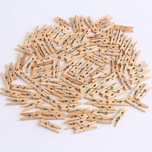 DERAYEE Mini Pince à Linge Bois,100 Pièces Pince à Linge Petites Pinces à Linge Naturel de 25mm,Mini Epingle en Bois pour Suspendre Le Linge, Photos, Mémos