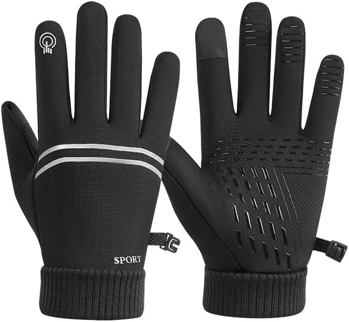 All-Weather Cold Proof Men's Autumn Winter Sports Gloves with Fleece Water Repellent Touch Screen Cycling for Outdoor Sports and Daily Use