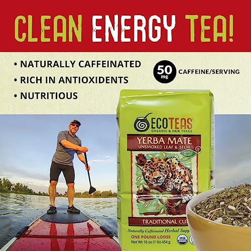 Image of ECOTEAS Organic Yerba Mate Loose Tea Traditional Cut 1 lb Bag Pack of 3