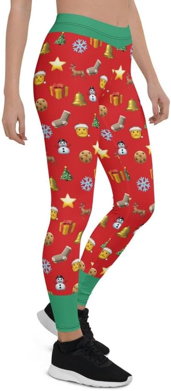 FIERCEPULSE Christmas Emoji Leggings for Women - Soft Mid Waist Holiday Icon Printed Yoga Pants Stretchy Workout Gym Tights