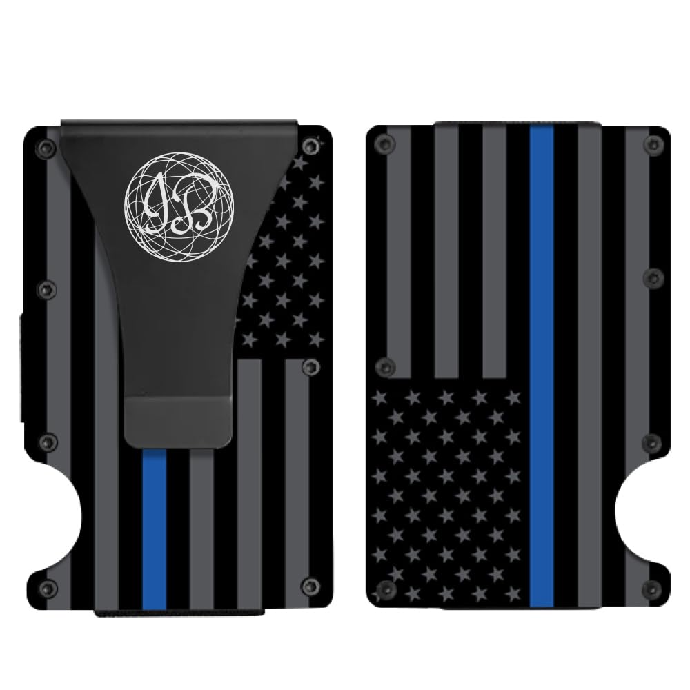 RFID Blocking Sleek Wallet with Keychain Gift Box (Black & Gray with Money Clip/Blue Line)