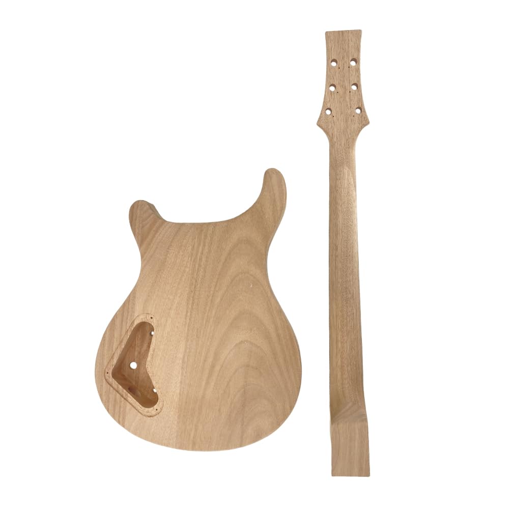 Yinfente Kit de guitarra de bricolaje con cuerpo de caoba, cuello de caoba con diapasón de palisandro, 6 cuerdas, kit de guitarra eléctrica con todos los componentes para construir tu propia guitarra