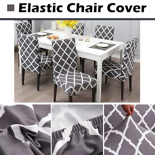 Image of Dining Chair Covers Set of 2, Stretchable Removable Washable Anti-Slip Universal Fit Printed Polyester Spandex Slipcovers (Grey Diamond)