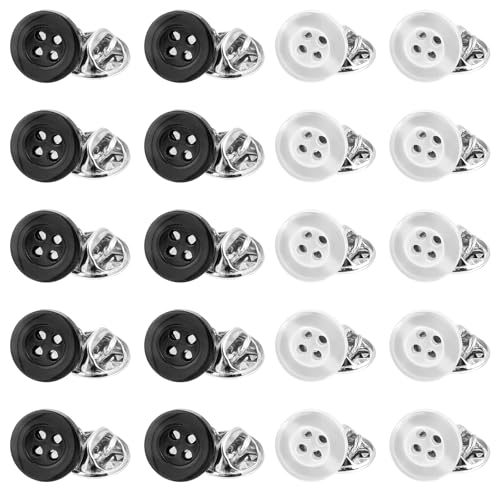 20 Pack 11mm No Sew Buttons Buttons for Clothes Detachable Reusable Fake Button for Repair DIY Crafts Costume Making Decorative Brooch Pins in Black White