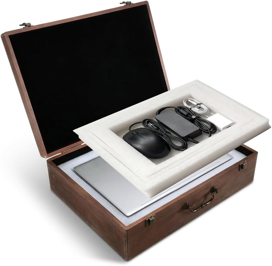 Wood Laptop Shipping Box with Protection Foam, Safe Cardboard Shipping Box, Fits Laptop Screens Up to 17.12 Inch, Corrugated Cardboard Box with Cushioned Foam for Safe Shipping & Moving (Wooden)