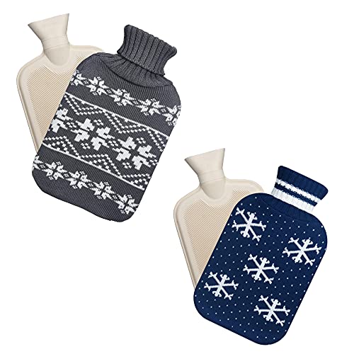 Bouillotte (2 pièces), 2L avec housse amovible en tricot lavable, confortable, en caoutchouc naturel, pour cou et épaules, dos, jambes, chauffe-taille Cover