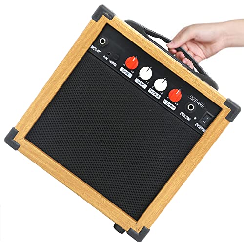 Ermik Electric Guitar Amp 20W Guitar Amplifier Portable Amp For Electric Guitar Built In Speaker Headphone Jack Input And Aux Jack Drive Button Four Knobs Gain Bass Treble And Volume - Wood #TOP1
