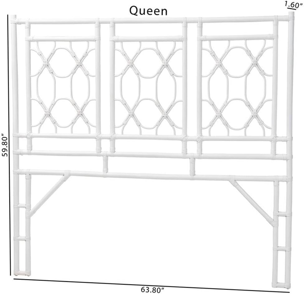 Pemberly Row Bohemian Rattan Queen Size Standalone Headboard, 63.8 in W x 59.8 in H, Handcrafted Natural Rattan, Openwork Panel Design, Fully Assembled, Bedroom Decor
