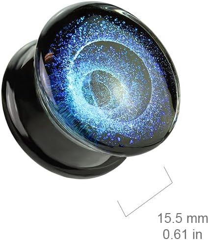 Pierced Owl Blue Vortex Galaxy Pyrex Glass Double Flared Plugs, Sold as a Pair