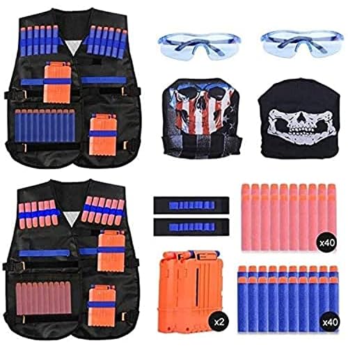 EXTSUD 2er Taktische Weste Jacke Set für Kinder,Taktische Jacke Set für Nerf Guns N-Strike Elite,Kids Tactical Vest für Nerf Zubehör Set mit 80 Darts Nachfüllpack für Nerf Guns N-Strike Elite-Serie