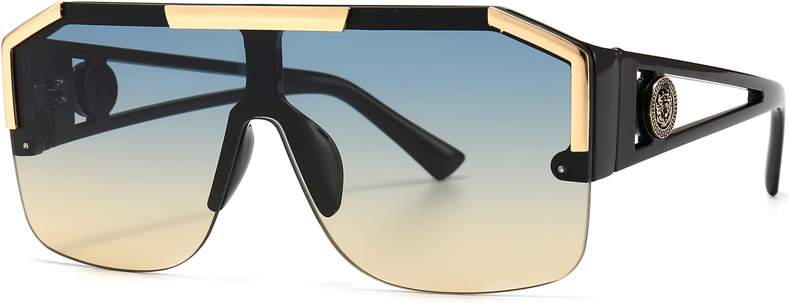 Square Oversized Sunglasses Flat Top Shield Sun Glasses for Men Women One Lens Square Shades
