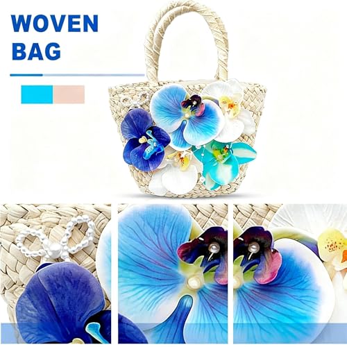 Bolso Tote para Mujer, Mini Bolsa de Paja Azul miniatura 4