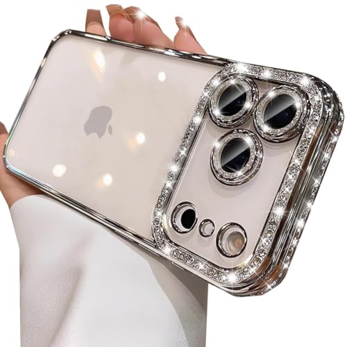 Changjia for iPhone 18 Pro 6.3" Clear Glitter Case, Sparkly Diamonds Silver