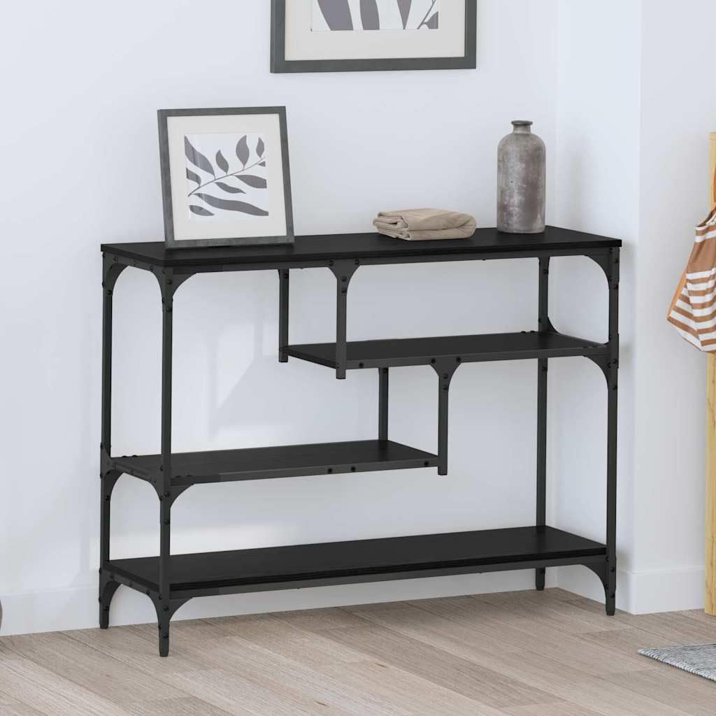 SXZenSpace Narrow Console Table Black Oak 100 x 30 75 cm Slim Engineered Wood & Steel Frame Industrial Hallway or Living Room Sideboard