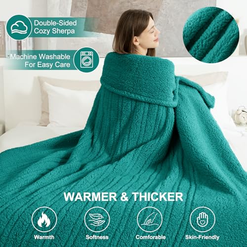 Heated Blanket Twin 62"X84" - Soft Double Sided Sherpa Electric Blanket Twin with 5 Heatings Levels & 10 hrs Auto Shut Off, Fast Heating & ETL Certified, Gift for Women(Green)