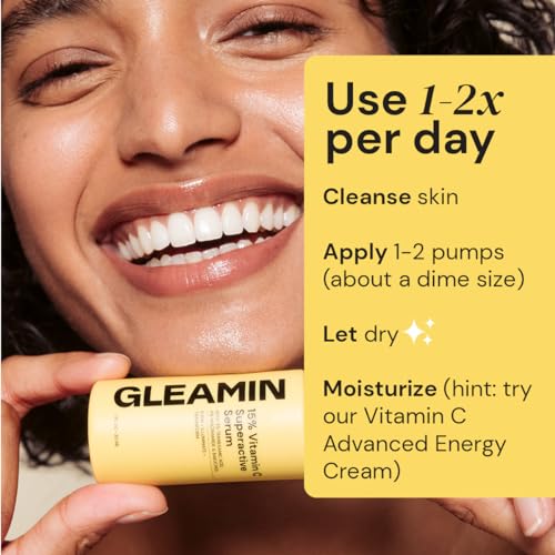 Gleamin-15-Vitamin-C-Facial-Serum-with-3-Tranexamic-Acid-4-Niacinamide-and-Bakuchiol-For-Uneven-Tone-Post-Blemish-Visibly-Brighten-Texture-Fragrance-Free-1-FL-OZ Gleamin 15% Vitamin C Facial Serum - with 3% Tranexamic Acid, 4% Niacinamide and Bakuchiol - For Uneven Tone, Post-Blemish Visibly Brighten & Texture | Fragrance Free - 1 FL OZ - Image 5