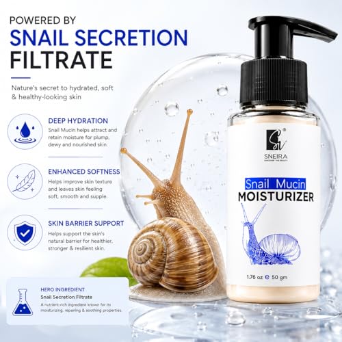 Image of Snail Mucin Moisturizer 50ml | Hydrating Face Cream with Snail Secretion Filtrate | Lightweight Non-Sticky Moisturizer for Soft, Smooth Glowing Skin | Daily Use Face Cream for All Skin Types