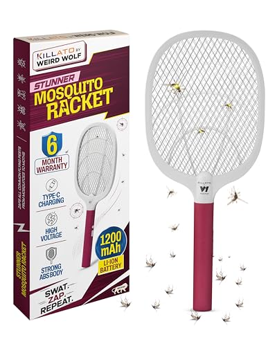 Image of Weird Wolf Electric Mosquito Bat | Heavy Duty Rechargeable Mosquito Killer Racket with Type-C Fast Charging | 1200mAh Battery | Indoor Outdoor Mosquito Racquet | 6 Months Warranty