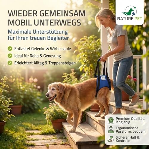 Nature Pet © - Tragehilfe Hund hinten - Verstellbarer Hunde Tragegurt als Treppenhilfe - Ideal für ältere, kranke oder operierte Vierbeiner - Praktische Unterstützung für Mobilität (XS, Schwarz)