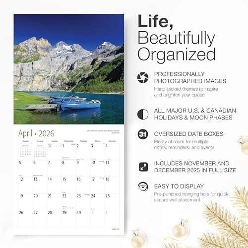 Image of RED EMBER Lake Life 2026 Wall Calendar 12 Month | 12 inch x 24 inch Open | Thick & Sturdy Paper | Holiday Gift | Travel Calendar 2026