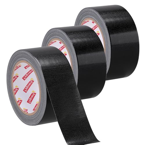 3 Rolls Black Duct Tape, 48mm x 28m Gaffa Tape 210μ Waterproof St...