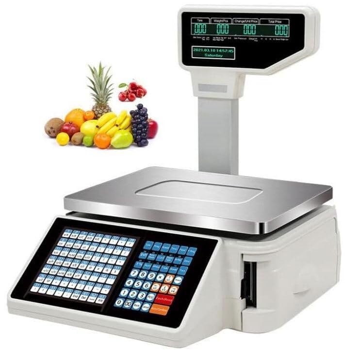 LYDZUSDP Digital Price Label Printing Scale with Thermal Label Printer,Commercial Digital Scale,Product Package Scales LCD Display(Machine+Scanner+CashBox)