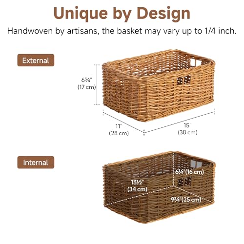 Image of StorageWorks Pantry Baskets, Willow Storage Baskets for Organizing, Shelves, Pantry Organizers and Storage, Brown, 15 inch L x 11 inch W x 6 inchH