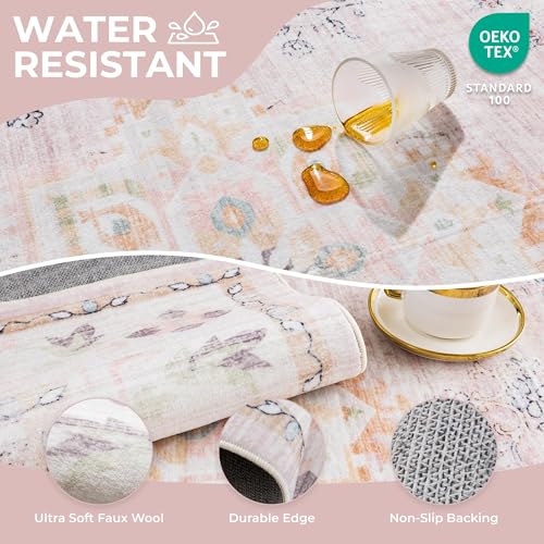 Syalife 3x5 Washable Area Rug, Ultra Soft Non-Slip, Low Pile, Stain Resistant Vintage Area Rug for Living Room, Boho Carpet for Bedroom, Dining Room, Office, Foldable Entryway Rugs, I009-FG40 Pink — view 5