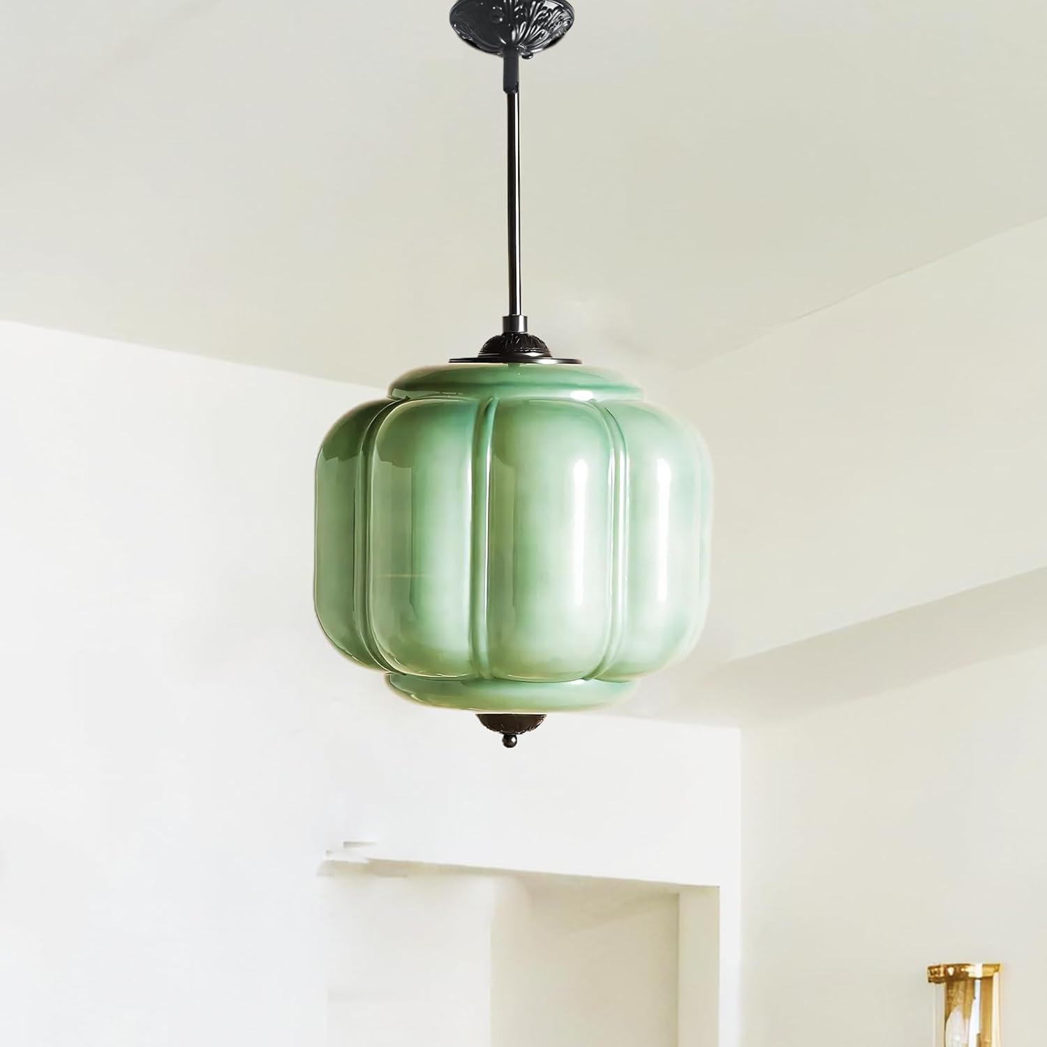 Photo 1 of  Antique Black Milk Glass Ceiling Light Fixture - 9.8 Inch Vintage Semi Flush Mount Pendant Light for Kitchen, Hallway, Bedroom, Dining Room 
