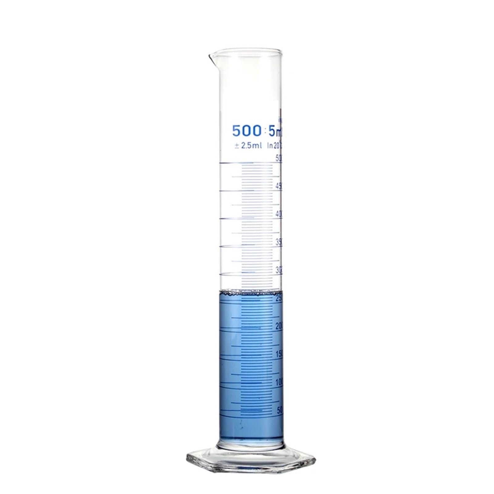 Cilindro graduato da 500 ml con beccuccio e graduazione con base esagonale in vetro Attrezzatura da laboratorio for chimica