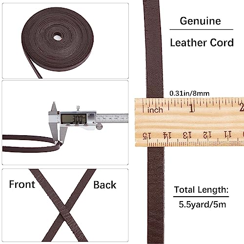 GORGECRAFT 5M Genuine Leather Cord 8mm Wide Flat Cowhide Leather Cord Belt Wrap Single Sided Flat Cord Leather String Roll for Diy Crafts Jewelry Necklace Braided Bracelets - Image 2