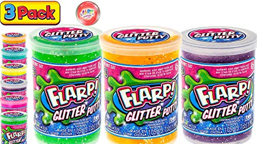 JA-RU Flarp Glitter Putty Scented Noise Putty (3 Units Asserted Color) Squishy Shine Rainbow Glitter Sparkling Colors, Noise Putty Slime, Stress Toy Party Favor Toys for Kids Boys and Girls 339-3p