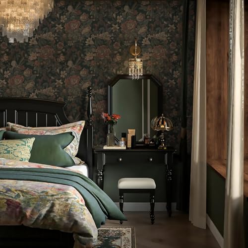 Dimoon Vintage Peel and Stick Wallpaper Dark Green Floral Wall Paper 16.1"x787" Retro Victorian Moody Wallpaper Renter Friendly Dark Floral Gothic Contact Paper for Bedroom Shelf Liner Vinyl Roll by Dimoon - Image 7