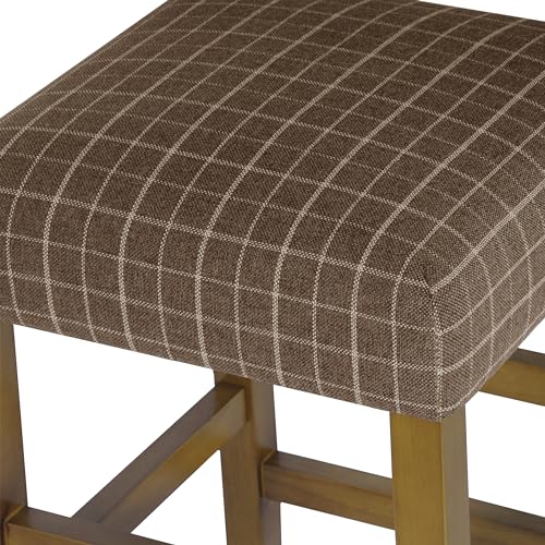 Image of HomePop Open-Back Counter Stool, 24-Inch, Brown Window Pane Print