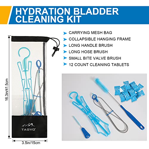 Tagvo Hydration Bladder Tube Brush Cleaning Kit, 6 In 1 Water Bladders Cleaning Set - Long Brush, Small Brush, Big Brush, Collapsible Hanger, 12 X Cleaning Tabs, Carrying Pouch #TOP1